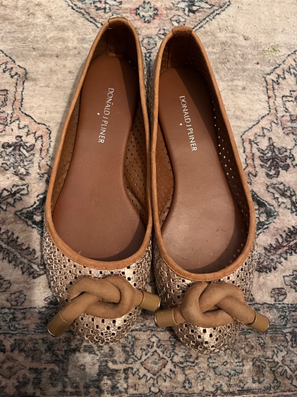 Donald J. Pliner Metallic Tan Knotted Ballet Flats